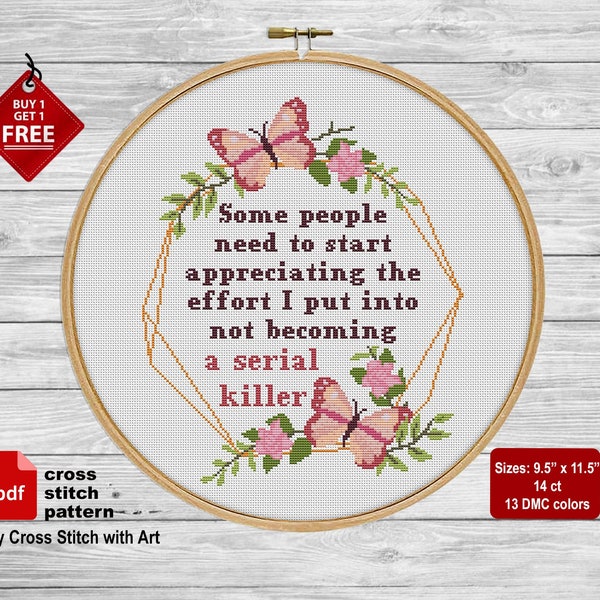 Snarky cross stitch pattern. Not becoming a serial killer. Sassy cross stitch Home decor. Modern cross stitch PDF. Adult rude cross stitch