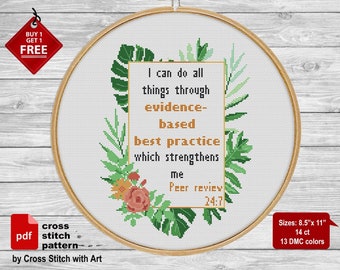 I can do all things. Nerdy cross stitch pattern. Science cross stitch. Modern counted cross stitch PDF. Evidence-based practice cross stitch