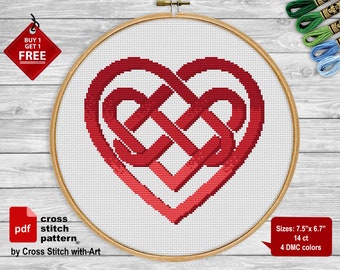 Celtic heart cross stitch pattern. Ireland cross stitch. Celtic cross stitch. Easy, counted cross stitch PDF. Celtic knot embroidery design