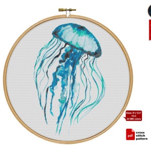 Jellyfish cross stitch pattern, Medusa cross stitch PDF, Fish cross stitch, Nautical cross stitch, Animal cross stitch chart, xstitch