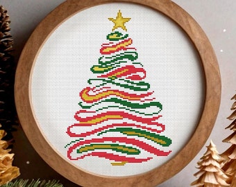 Elegant Christmas Tree Cross Stitch Pattern, Holiday Embroidery (PDF Pattern)