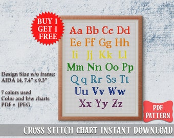 Alphabet сross stitch pattern modern Font cross stitch PDF Rainbow letter ABC sampler Baby nursery embroidery hoop art Funny kids room decor