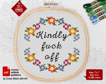 Counted Cross Stitch Pattern Floral Flowers Fuck Cross Stitch Subversive Cross Stitch Dark Floral Fuck Art Collectibles Fiber Arts Minyamarket Com