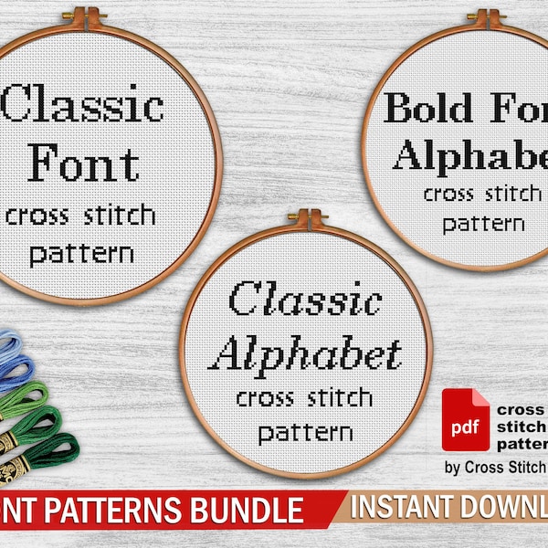 Font Cross Stitch Patterns Bundle Échantillonneur de point de croix ABC. Alphabet point de croix PDF. Lettre point de croix Texte moderne, lettrage broderie