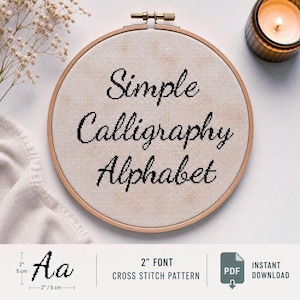 アルファベットフォントのクロスステッチパターンPDF。ABCカリグラフィー刺繍、筆記体文字サンプル