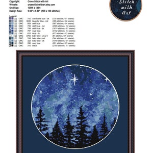 Night Forest Cross Stitch Pattern, Landscape Embroidery (PDF Download) image 6