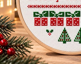北欧風クリスマス鹿のクロスステッチ図案（PDFダウンロード） – 初心者