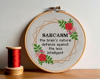 Sarcastic Cross Stitch Pattern, Flower Wreath, Witty Quote (PDF Pattern)