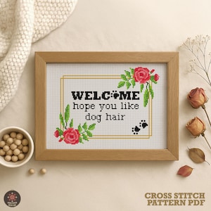 Patrón de punto de cruz con pelo de perro, divertido bordado para amantes de las mascotas (PDF)