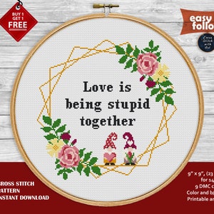 Snarky Cross stitch pattern. Wedding cross stitch. Sassy love quote cross stitch PDF. Gnome cross stitch. Heart embroidery, counted xstitch