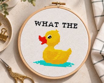 What The Duck - Patrón de punto de cruz sarcástico, mini bordado con cita grosera, humor ingenioso (PDF)