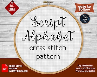 Alphabet Cross stitch pattern. Script font cross stitch PDF. ABC cross stitch modern. Calligraphy cross stitch. Easy lettering embroidery