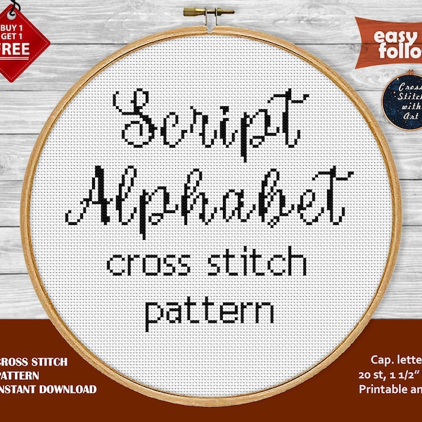 Alphabet Cross stitch pattern. Script font cross stitch PDF. ABC cross stitch modern. Calligraphy cross stitch. Easy lettering embroidery