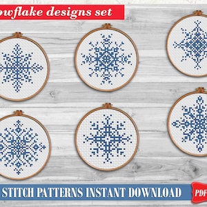 Snowflake Cross stitch pattern PDF Merry Christmas cross stitch Xmas ornament Snowflakes embroidery hoop art Winter holiday needlework decor