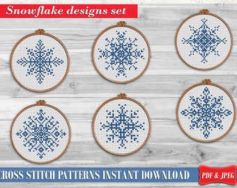 Snowflake Cross stitch pattern PDF Merry Christmas cross stitch Xmas ornament Snowflakes embroidery hoop art Winter holiday needlework decor