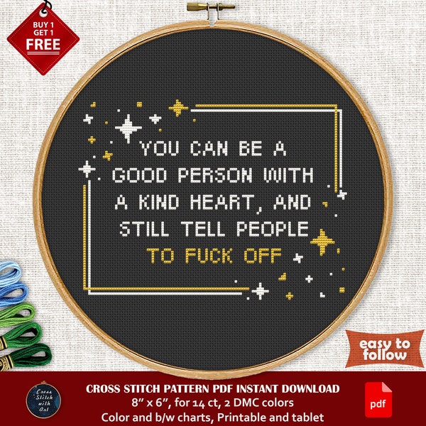 Mental Health Funny cross stitch pattern. Tell to Fuck Off cross stitch PDF. Therapy sarcastic cross stitch. Easy modern cross-stitch chart