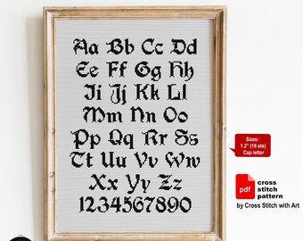 Gothic Alphabet Schrift Kreuzstich-Muster, Vintage Schriftzug (PDF Download)