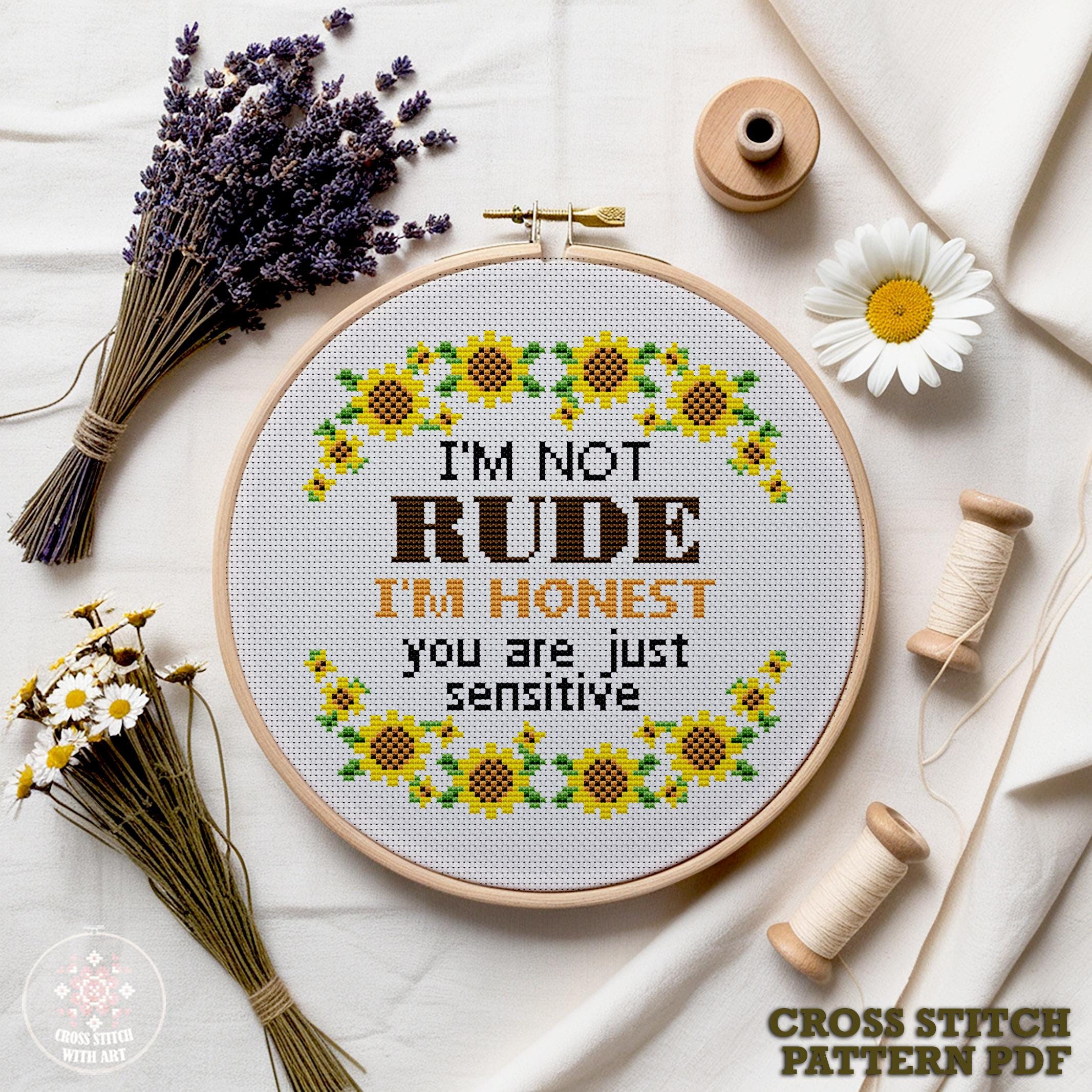 Funny Sarcastic Quote Cross Stitch Pattern – Sunflower Embroidery (PDF ...