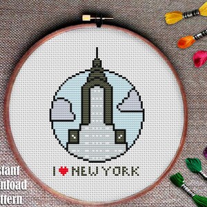 I love NYC cross stitch pattern for beginner, New York Landscape Modern cross stitch PDF Easy cross stitch chart Mosaic Cross stitch pattern image 2