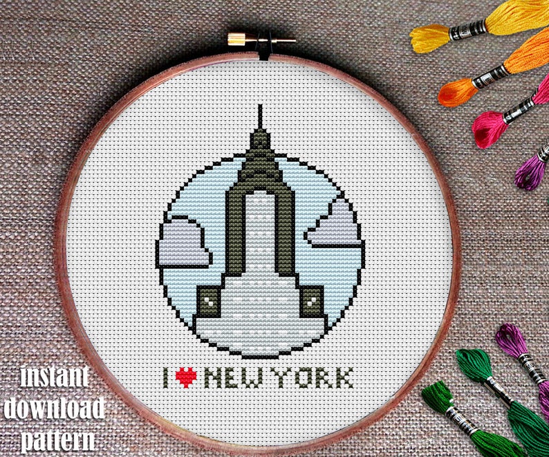 I love NYC cross stitch pattern for beginner, New York Landscape Modern cross stitch PDF Easy cross stitch chart Mosaic Cross stitch pattern image 2