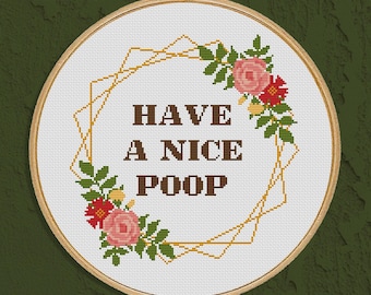 Kreuzstich Muster – Have a nice Poop, Blumenmuster (PDF-Muster)