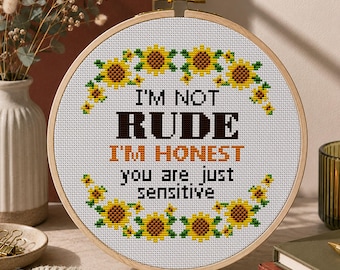 Grappig sarcastisch citaat kruissteekpatroon – Zonnebloem bloemenframe borduurwerk (PDF)