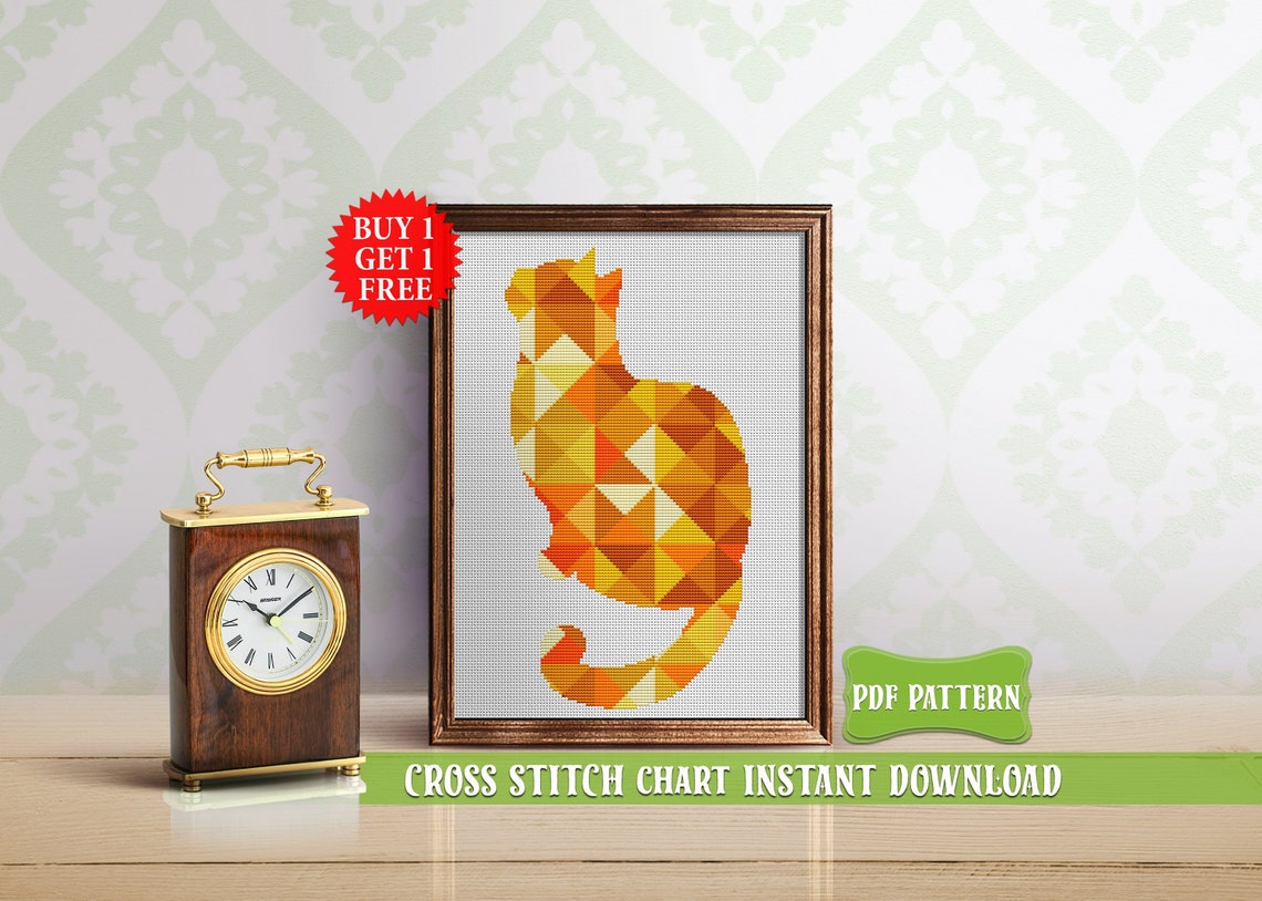 Cat Cross Stitch Pattern Geometric Animal Cross Stitch PDF Cat Etsy