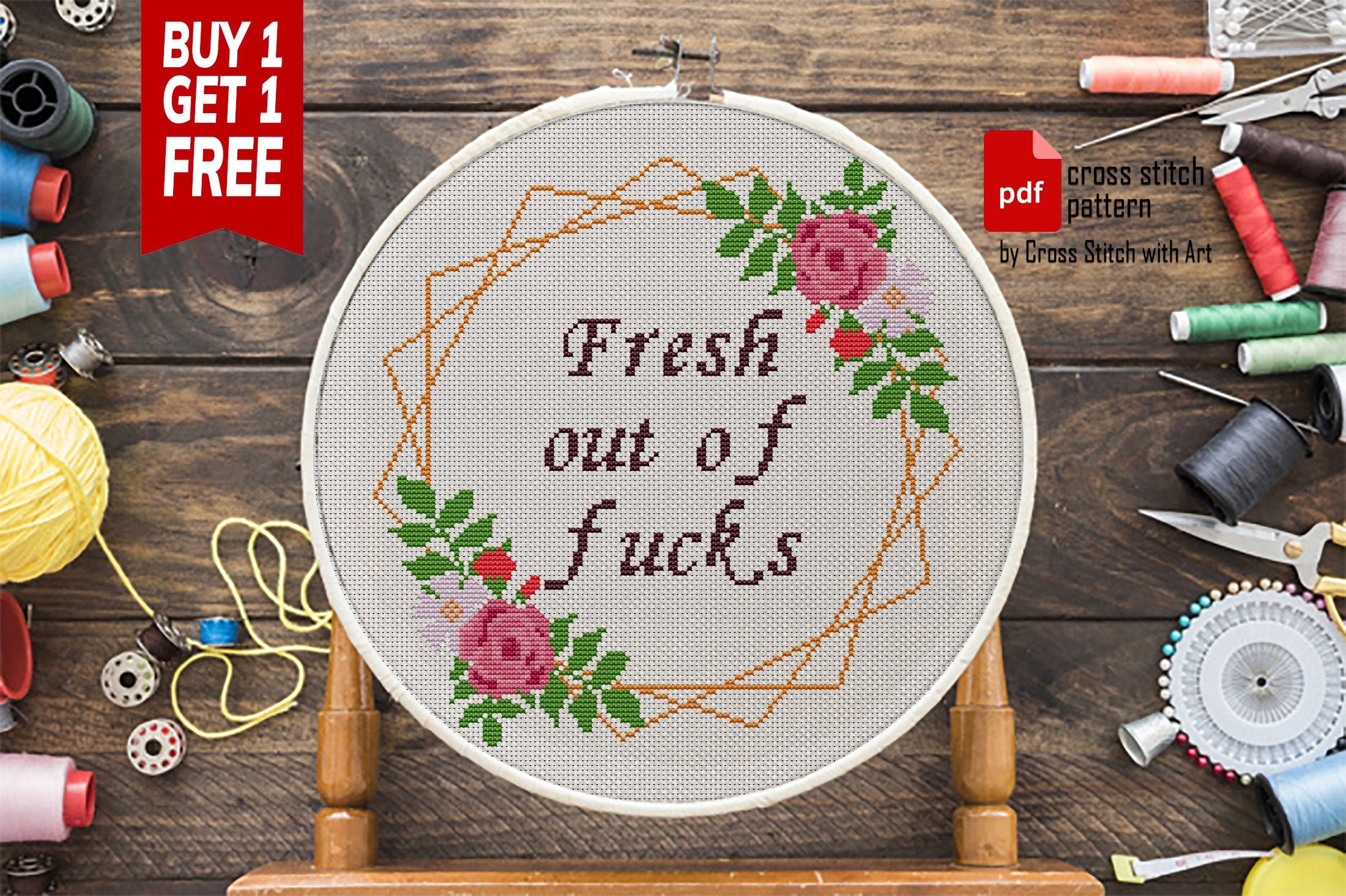 Rude Cross Stitch Pattern. Fresh Out of Fcks. Snarky Cross Etsy