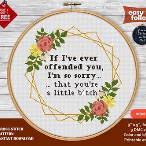 Snarky Floral Cross Stitch Pattern: &quot;I&#39;m Sorry You&#39;re a Little B*tch&quot; (PDF Pattern)