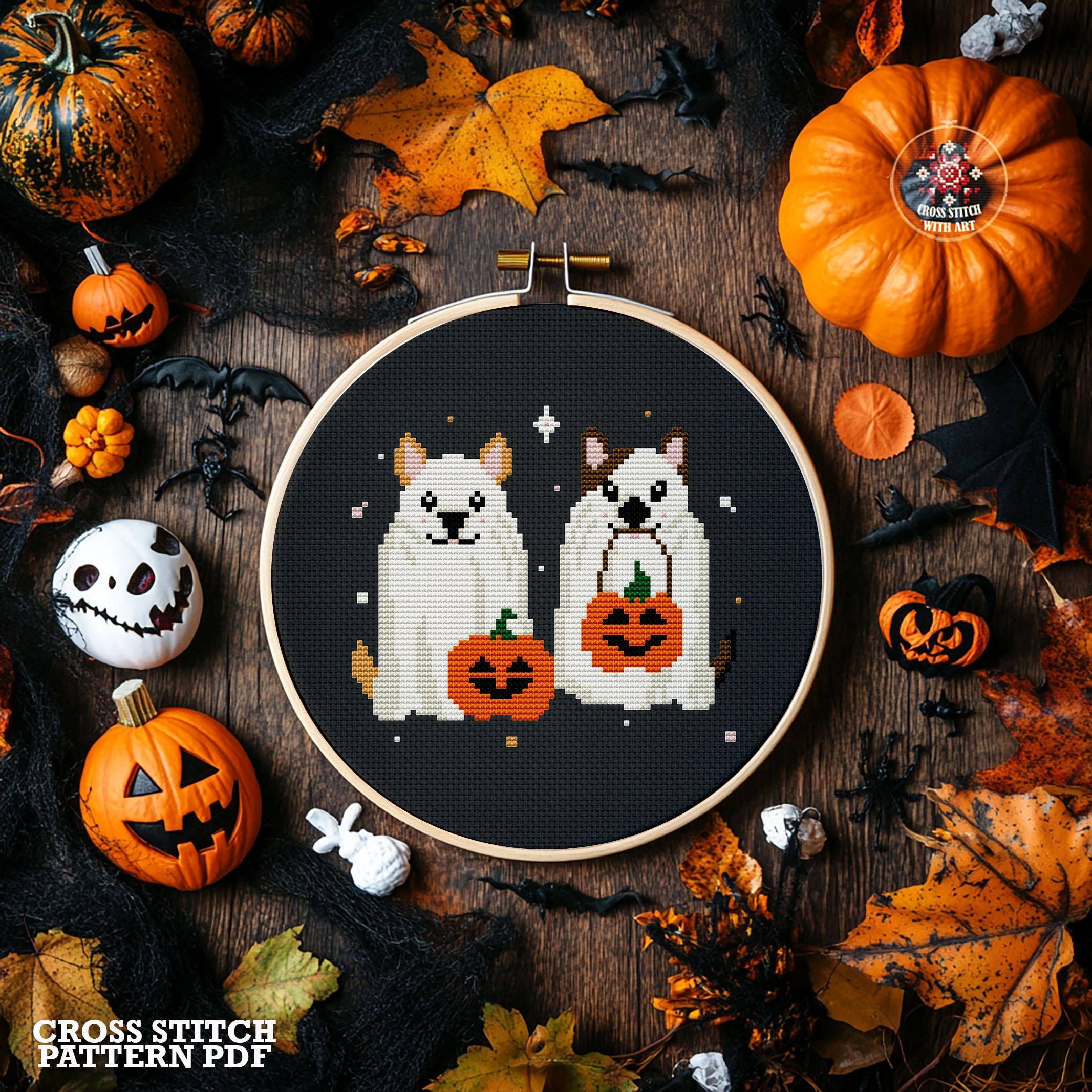Dog Ghost Halloween Cross Stitch Pattern | Spooky Puppy Embroidery (PDF ...