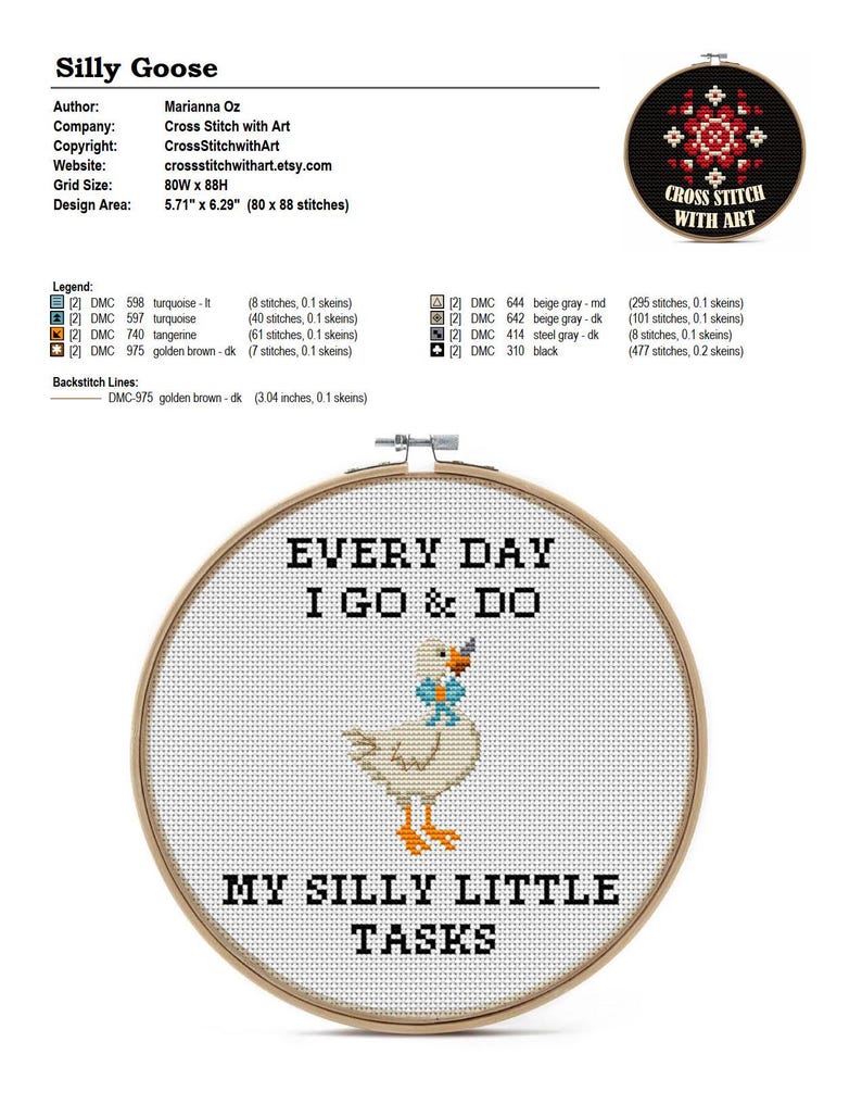 Silly Goose Meme Cross Stitch Pattern PDF, Snarky Quote Tasks Embroidery image 6