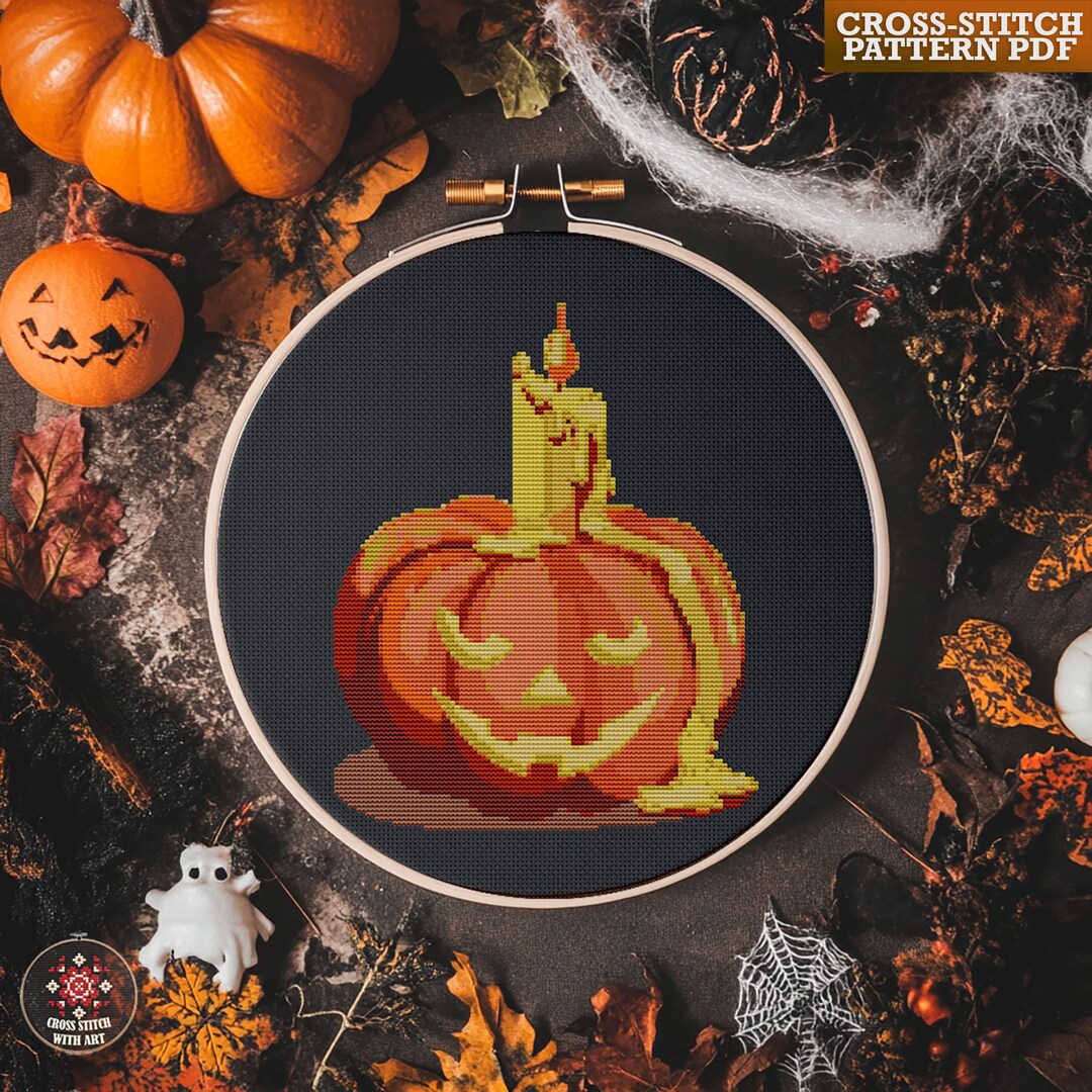 Halloween Pumpkin Cross Stitch Pattern PDF: Spooky Jack O Lantern ...
