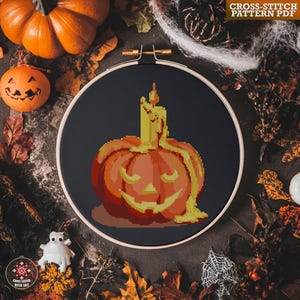 Halloween Cross Stitch Pattern PDF.  Pumpkin Head Halloween Decor. Fall Scary Embroidery Design. DIY Jack&#39;O Autumn Hoop Art. Spooky Gift