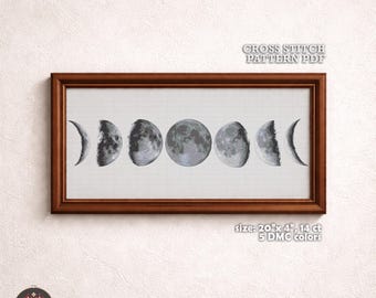 Moon Phases Cross Stitch Pattern, Modern Planet Embroidery (PDF)