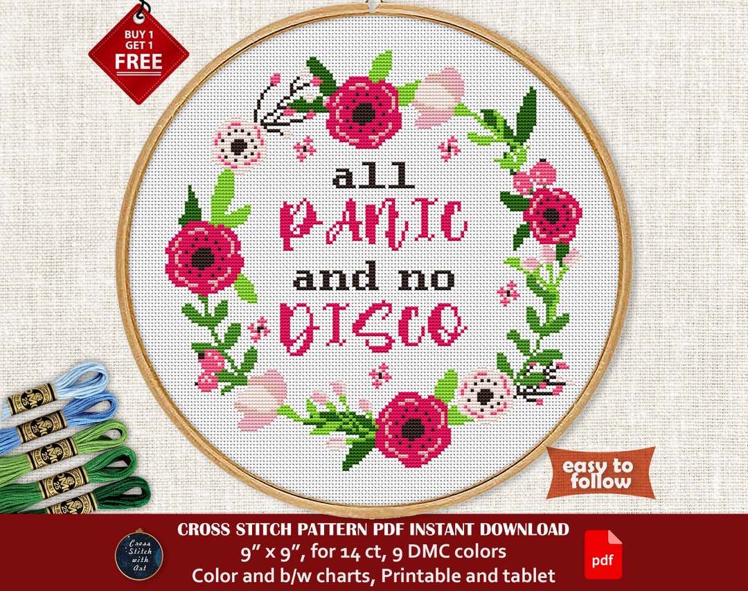 Funny Cross Stitch Pattern. All Panic No Disco. Snarky Cross Stitch PDF ...