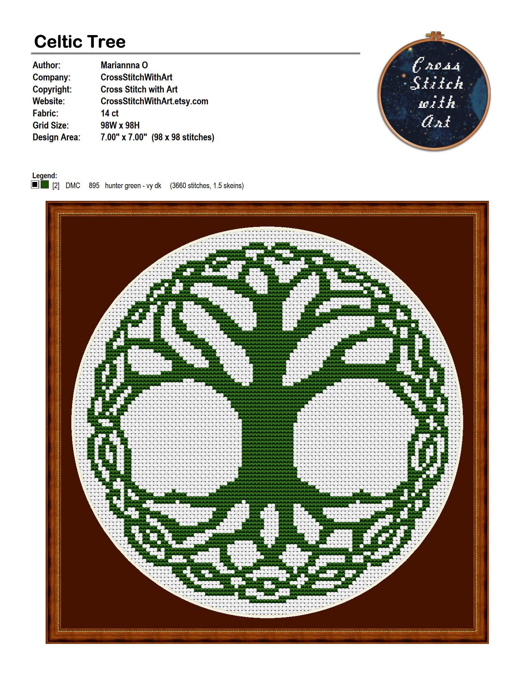 Celtic Cross Stitch Pattern Tree of Life Cross Stitch Ornament Etsy