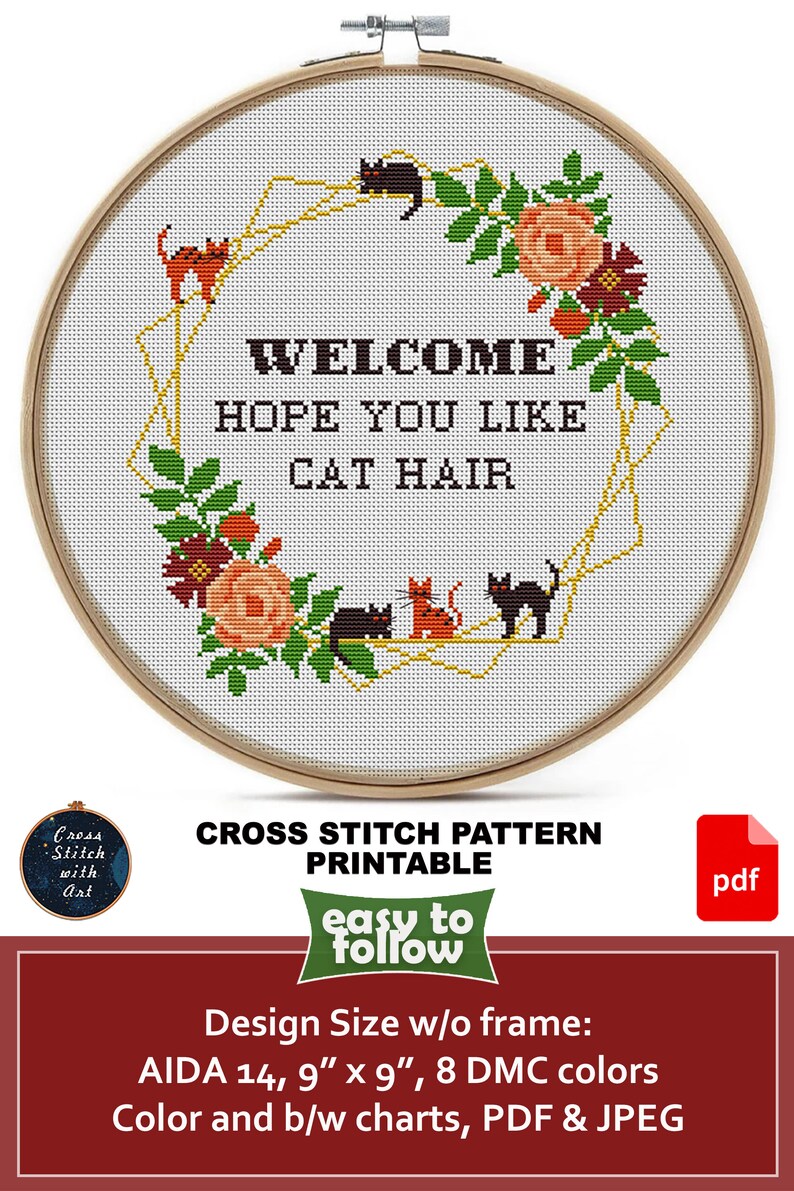 Bundle Cat Cross Stitch Pattern PDF Animal Cross Stitch Chart Sarcastic
