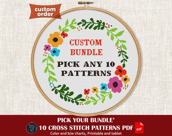 Your Custom Bundle. Pick 10 cross stitch patterns. Counted cross stitch chart, PDF, xstitch, custom order