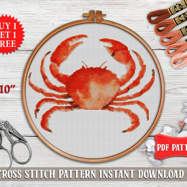 Crab cross stitch pattern Modern cross stitch sea life Watercolor Nautical Embroidery hoop art Contemporary Ocean Animal cross stitch design