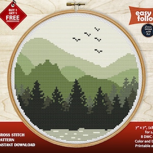 Natur Kreuzstich Stickmuster. Landschaft Kreuzstich PDF. Berge Kreuzstich Modernes xstitch Kreuzstichmuster, Waldmuster