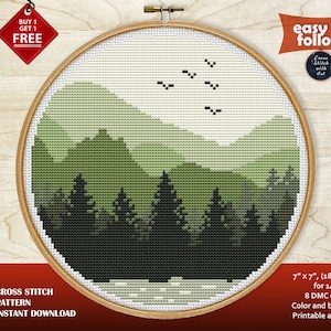 Nature cross stitch pattern. Landscape cross stitch PDF. Mountains cross stitch Modern xstitch Counted cross stitch chart, forest embroidery