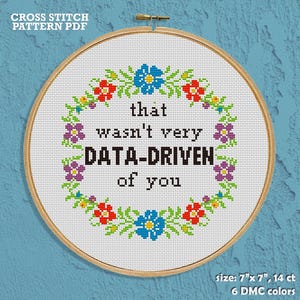 Sarcastisch kruissteekpatroon pdf – was niet erg datagedreven, grap over besluitvorming – grappig nerdy kantoordecor, datawetenschaphumor
