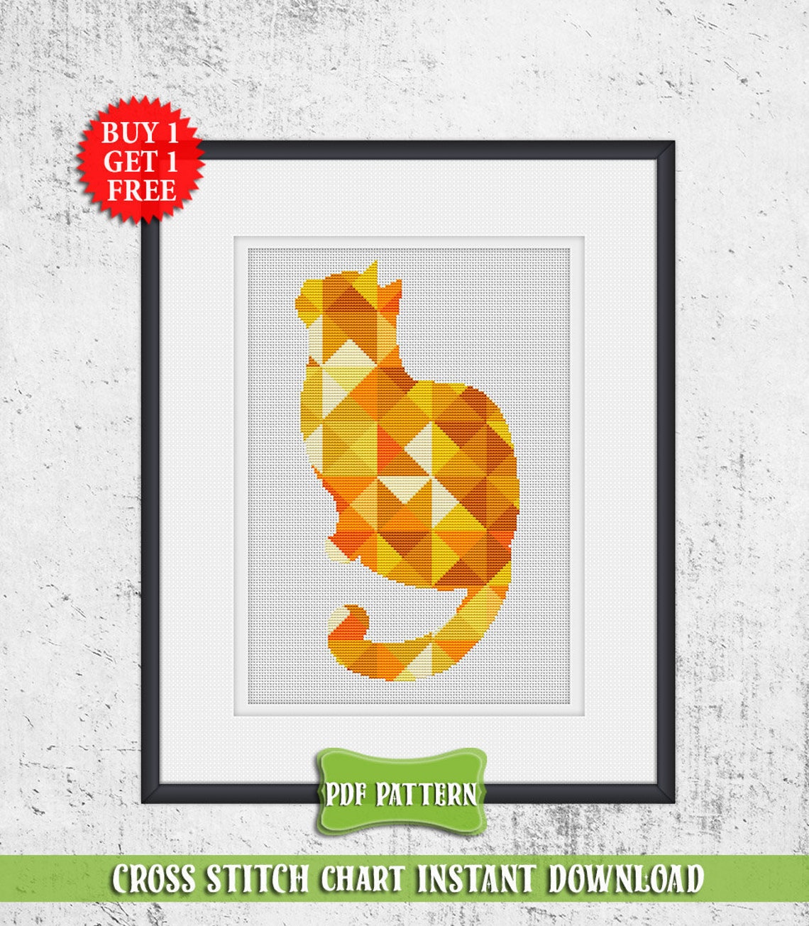 Cat Cross Stitch Pattern Geometric Animal Cross Stitch PDF Cat Etsy