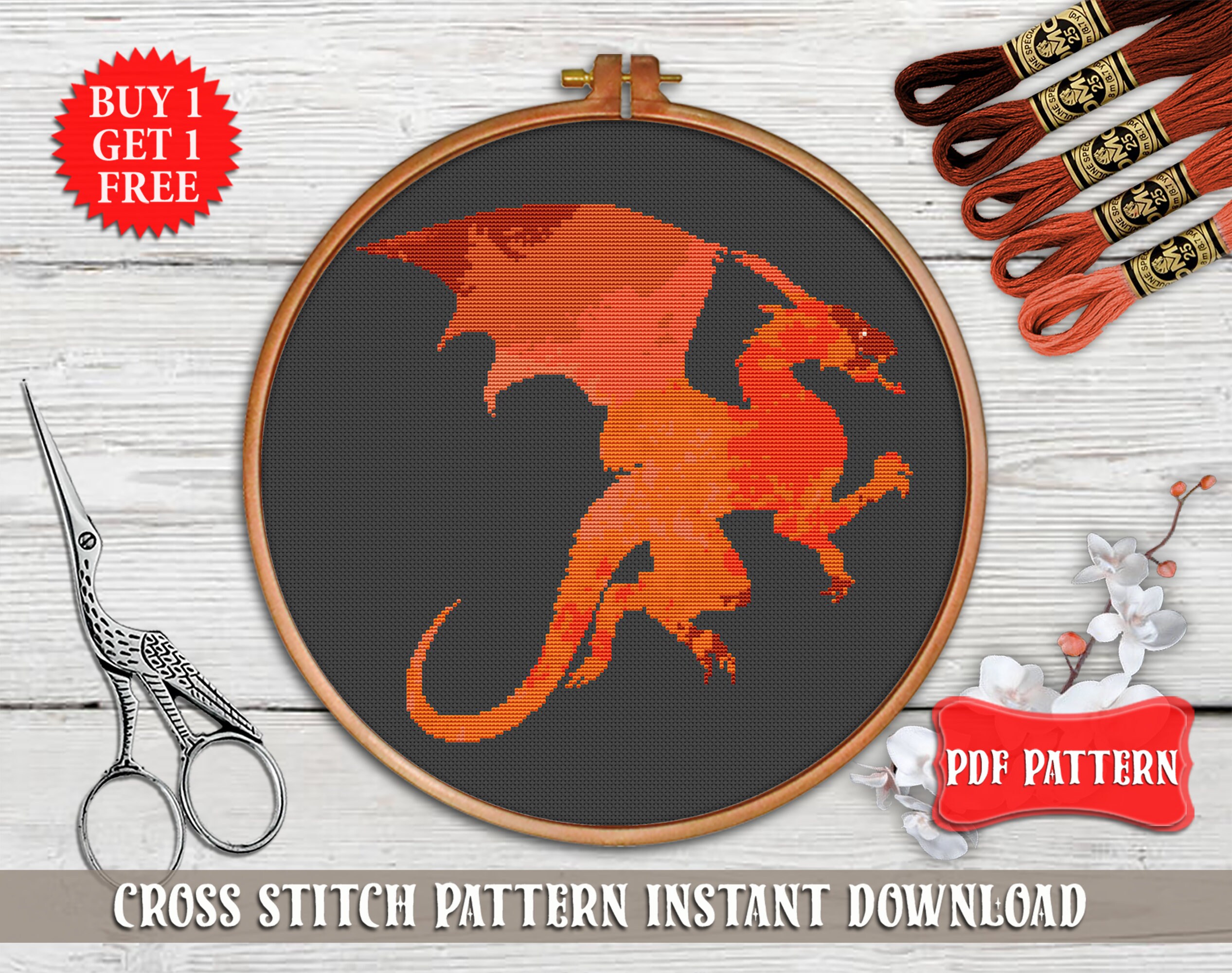 Dragon cross stitch pattern Fantasy cross stitch PDF Fairy | Etsy