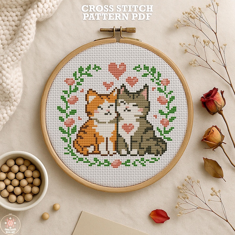 Cats in Love Cross Stitch Pattern: Romantic Animal Valentine's ...