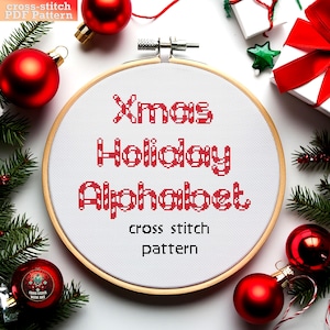 Christmas Cross Stitch Pattern PDF | Alphabet ABC Font Cross Stitch | Winter Holiday Text Cross Stitch Chart | Xmas Lettering Embroidery
