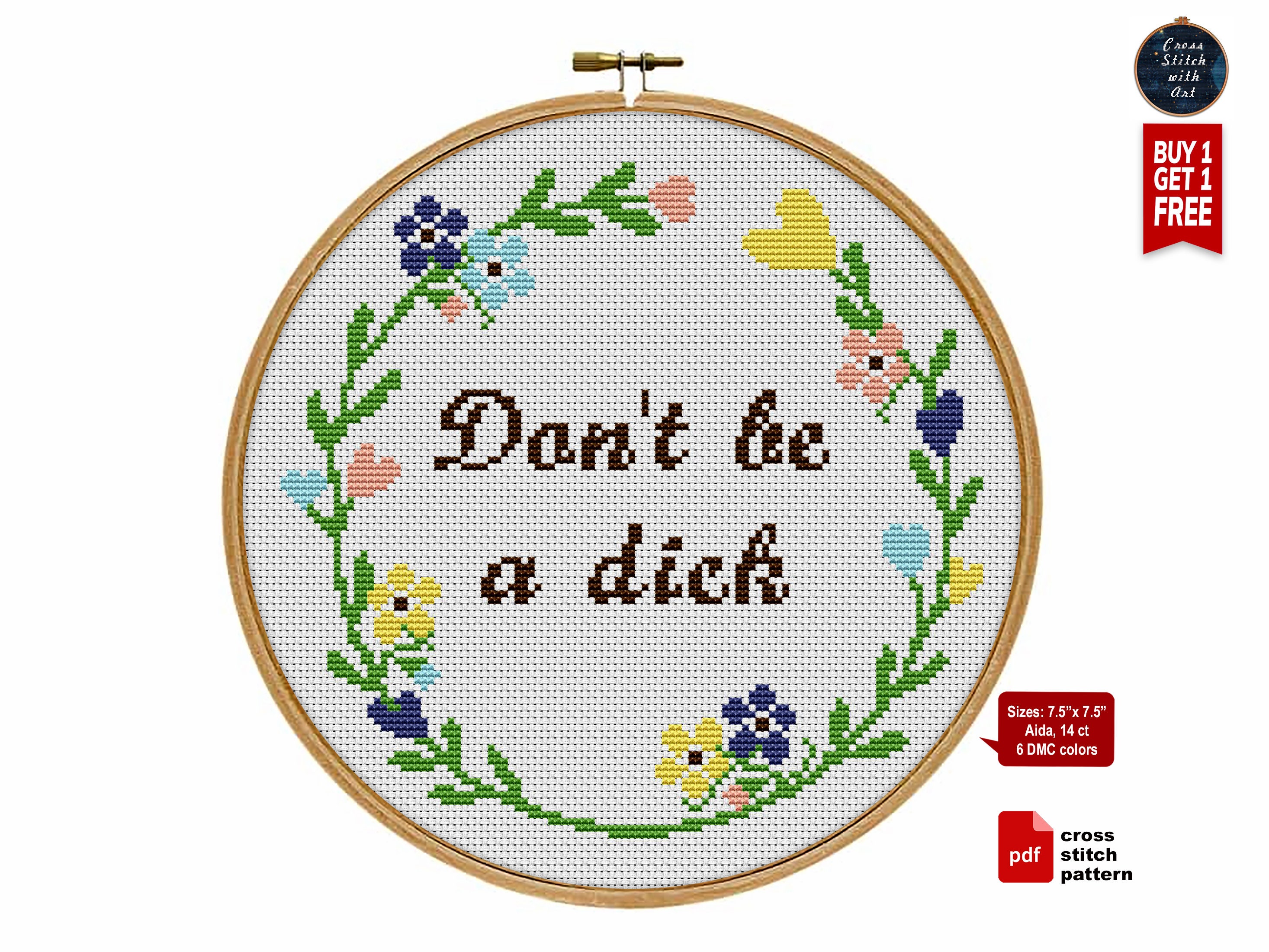 Rude Cross Stitch Pattern. Don't Be a Dick Swearing Cross Etsy