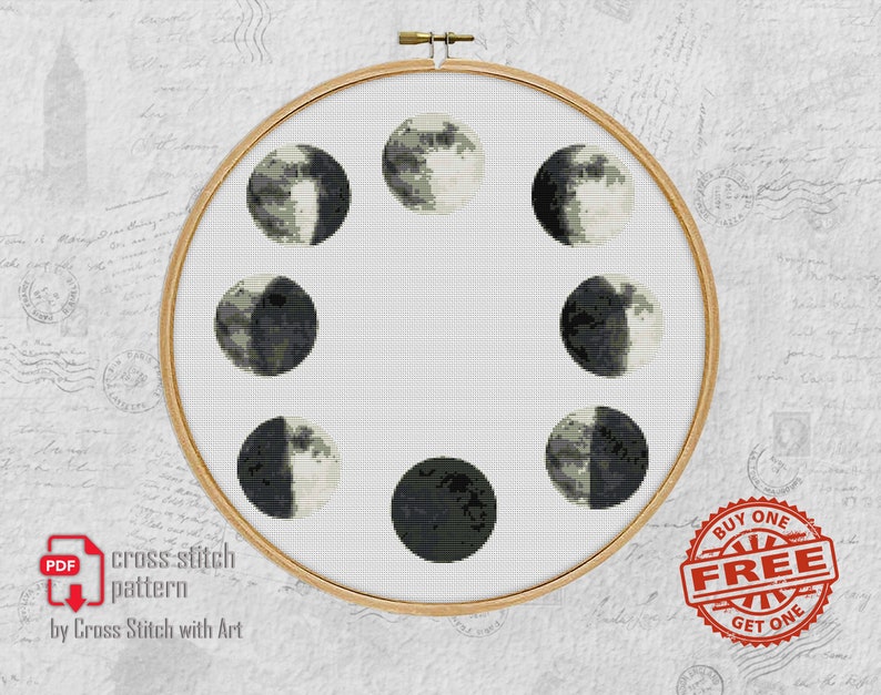 Moon Phases Cross Stitch Pattern Moon Cross Stitch Pdf Modern Cross Stitch Planet Cross Stitch Counted Space Embroidery Science Cross Stitch Home Improvement Home Living Kromasol Com