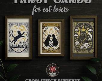 Tarot Cat Cross Stitch Patterns Bundle, Gothic Embroidery (PDF)