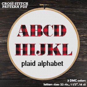 Patrón de punto de cruz con alfabeto a cuadros (PDF), gráfico de bordado con fuente Buffalo Check